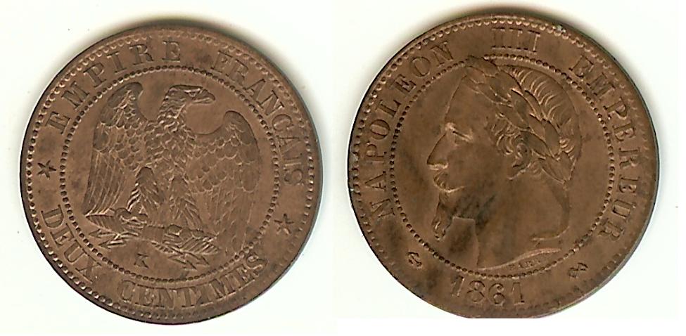 2 Centimes Napoléon III 1861K Bordeaux SPL- à SPL+
